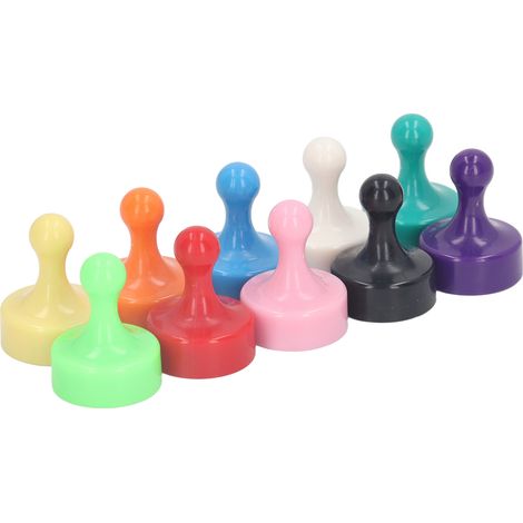 Lot de 10 aimants punaises magnétiques colorés, idéaux pour tableaux blancs, classe, cuisine, cartes et photos, fixation puissante pour frigo, taille moyenne. (1/5)