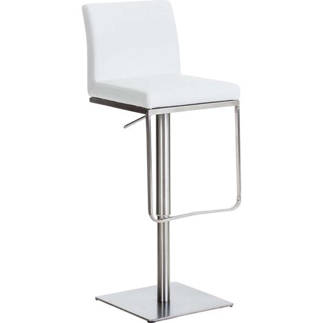 Tabouret de bar x1 avec repose-pieds plaque de base carrée en acier inoxydable assise en PVC blanc 100005309