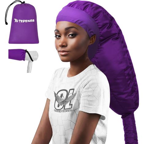 Bonnet Séchoir à Cheveux: Capuche Extra Large Réglable et Douce pour Cheveux Bouclés et Naturels - Séchage Rapide, Utilisation Facile - Violet (1/5)