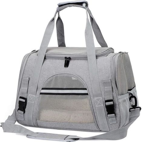 Sac Transport Chat, Sac Transport Chien Respirant and Pliable, Caisse de Transport Chat mit verstellbarem Bandoulière, Cage Transport Chat mit Matelas und Peluche Amovible (1/5)