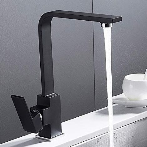 Modern Single Lever Polished Solid Brass Kitchen Sink Faucet Polished Black Single Handle Cold and Hot Basin Mixer Tap (1/5)