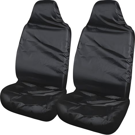 2 Pièces Housses de Siège Avant de Voiture en Nylon Imperméable, Robustes, Respirantes et Antitranspiration, Ajustement Universel, Protège-Sièges Noirs pour Voitures, SUV et Camionnettes (Noir) (1/5)