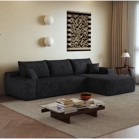 Sofá de esquina modular 270 cm con chaise longue, sin montaje, negro HAVRYA (1/5)