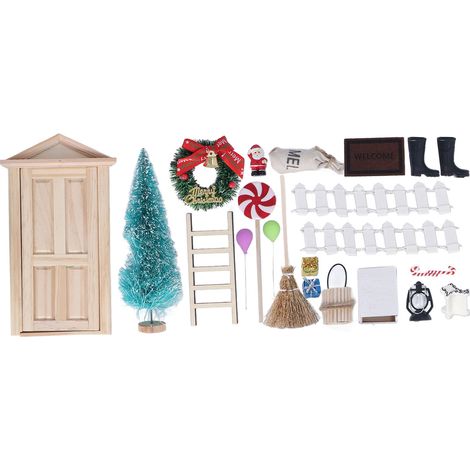 Porte de Maison de Poupée Noël 1:12 1:6 Set DIY Miniature Tilleul Résine Simulation Meuble Décoratif (1/5)
