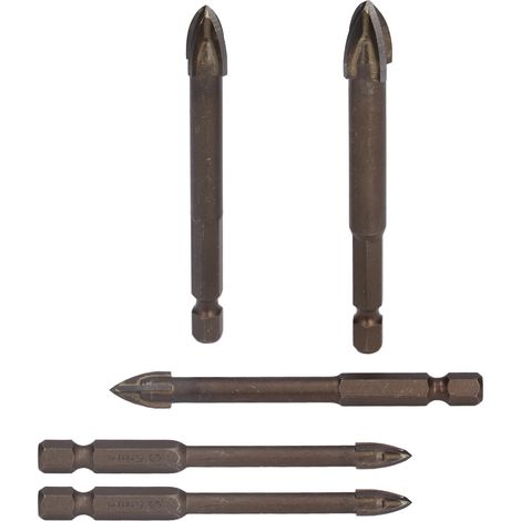 Lot de 5 forets cruciformes à queue hexagonale en carbure pour carrelage, béton, verre et céramique. (1/5)