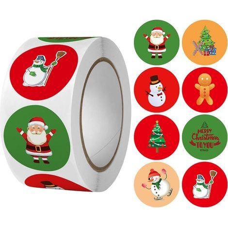 Lot de 500 autocollants de Noël Ronds Pour cadeau de Noël Joyeux Noël Étiquettes autocollantes Rouleaux Étiquettes Merry Christmas (1/4)