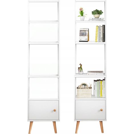 Armadio a colonna con ripiani, in stile loft scandinavo. Questo scaffale bianco è alto e stretto, ideale per i tuoi libri. (1/5)