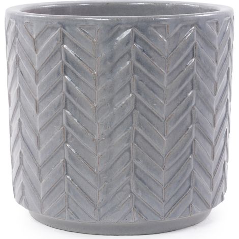 Maceta de cerámica Ø24,5 cm gris ceniza, relieve chevrón y drenaje, para ventana – MEUBLIV (1/5)
