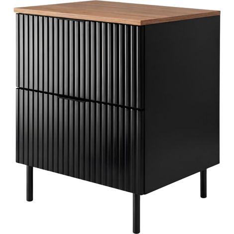 Meuble sous-vasque sur pieds 60 cm, 2 tiroirs, avec plan de travail, Noir / Plan Chêne Craft, poignées noires, pieds noirs, 60 x 46 x 73,6 cm (1/5)
