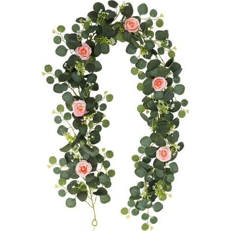 Guirlande verte de plantes suspendues avec fleurs, guirlande décoration murale de rotin, artificiel, adaptée aux fêtes de mariage à domicile (1/5)