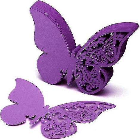 50 marque-places en papier découpé avec précision en forme de papillon pour verres à vin -z-Purple