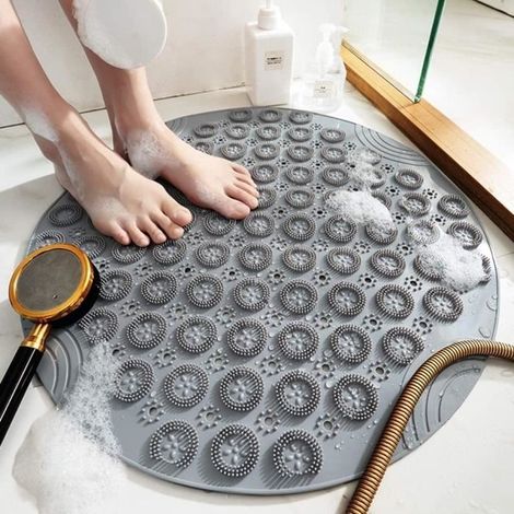 Tapis de douche - Antidérapant - 55 cm - Effet de bulle - PVC durable - Gris (1/4)