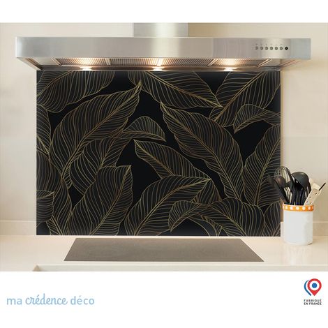 Fond de hotte : Feuilles dorées 3 - Verre trempé - 90 cm - 60 cm (1/5)