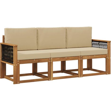 Conjunto de sofás de exterior con cojín 3 pcs Natural vidaXL