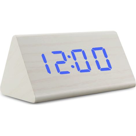 Réveil décoratif en bois bleu et blanc, alimenté par USB, avec son intégré, pour la chambre, le bureau, la table de chevet et l'organisation quotidienne.-AquaForge (1/4)