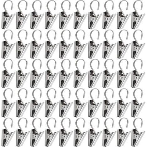 Ganci per tende con clip, clip per tende con gancio, 50 clip per luci da festa, ganci a S, robusti appendiabiti in acciaio inossidabile per foto, luci a LED, gioielli
