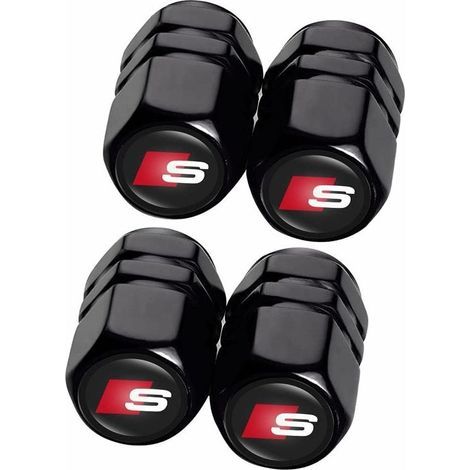 4 Pièces Capuchon de Valve Auto Bouchons de Valve,Métal Bouchons de Valve Voiture avec Logo Compatible avec Audi S Line S1 S2 S3 S4 S5 S6 S7 S8 SQ2 SQ5 SQ7 SQ8,Accessoire de Pneu,Noir (1/5)