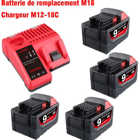 Ersatz Milwaukee M18 4x9.0Ah Ersatzakku und Ladegerät-Set, kompatibel mit Milwaukee M18 Akku-Elektrowerkzeugen, 18V Lithium-Akku 48-11-1850 48-11-1840 48-11-1860 (1/5)