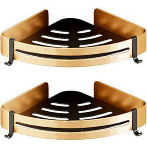 Set of 2 Corner Shower Caddies, No Drilling, Adhesive Bathroom Shelf, Stainless Steel Triangle Storage Basket for Shampoo Soap with Hooks (1/5)