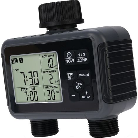 Minuteur d'arrosage intelligent 2 sorties pour jardin et pelouse, retard pluie, arrosage auto et manuel (1/5)