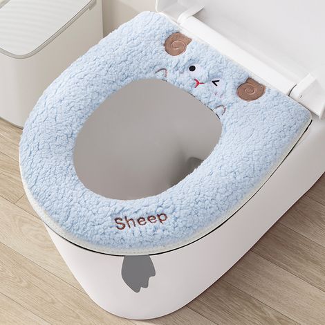 Housse de siège de toilette douce, chaude et rembourrée, coussin de siège de toilette plus épais pour la salle de bain, en tissu fibre extensible et lavable, réutilisable et facile à installer. (1/3)