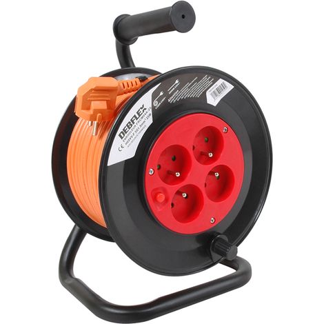DEBFLEX - ENROULEUR BRICOLAGE HO5VV-F 3G1.5 4P +DISJONCTEUR THERMIQUE 25M ORANGE - 601259