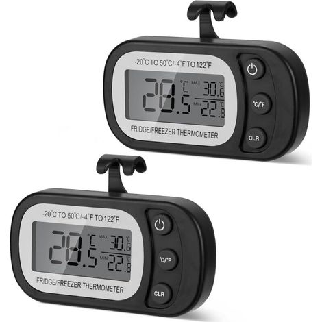 Lot de 2 thermomètres numériques pour réfrigérateur – Thermomètres de cuisine magnétiques avec crochets, écran LCD facile à lire – Pour cuisines, restaurants, bars et cafés (1/5)