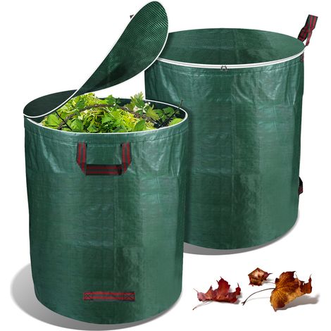 Wolketon Gartensack mit Deckel 2X 272L Laubsack Gartenabfallsack XXL Garten Tasche Rasensack mit Griffen Reißfest Wiederverwendbar