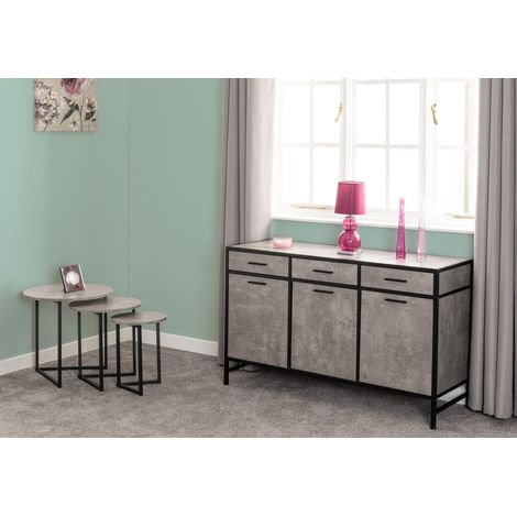 Athens Round Nest of Tables - L50 x W50 x H50 cm - Concrete Effect/Black (1/4)