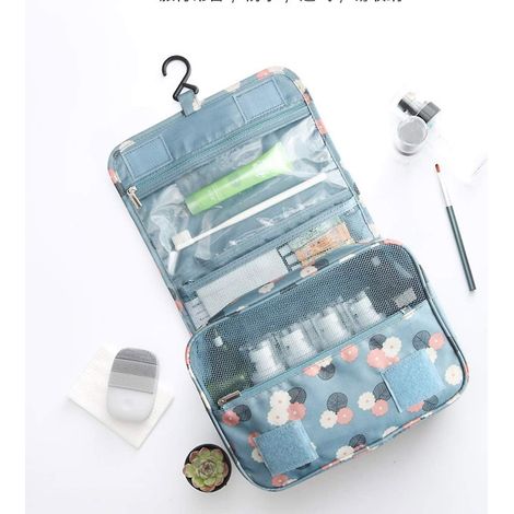 Trousse de toilette pliable et imperméable pour femme - Bleu marguerite, portable et multifonctionnelle (1/5)