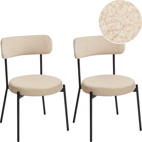 Set di 2 sedie da sala da pranzo senza braccioli in acciaio Boucle con gambe nere Beige Chiaro Allison