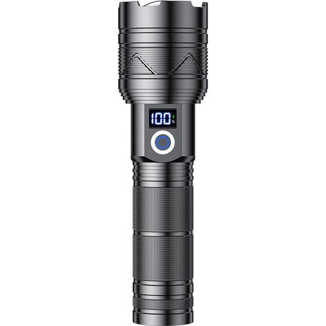 Lampe Torche LED Ultra Puissante, 500000 Lumens Lampe Torche Rechargeable, IP67 Étanche Lampe Tactique, 5 Modes & Zoomable Lampe de Poche pour Urgences/Camping/Randonnée(Batterie 5000mAh) [Classe éner (1/5)