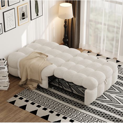 DESVIAE Canapé lit convertible 2 en 1 pouf de repos tissu teddy beige 183 x 76 x 42 cm Metal MDF contreplaque (1/5)