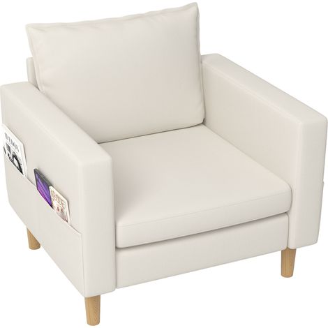 Lesesessel 1-Sitzer mit Seitentasche und Kissen Chenille Beige (1/5)