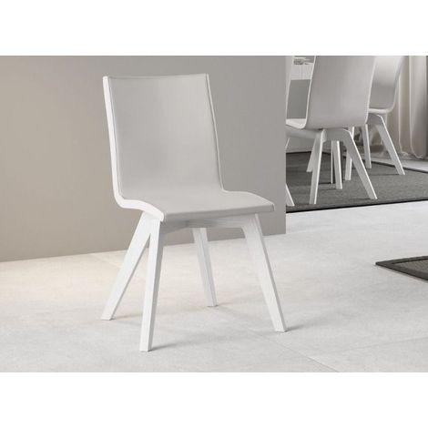 Chaise moderne simili cuir blanc et pieds bois frêne blanc Julak (1/4)