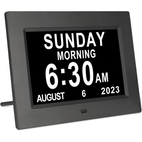 7-inch digital clock with date and time display – suitable for people with Alzheimer's disease – black (1/5)