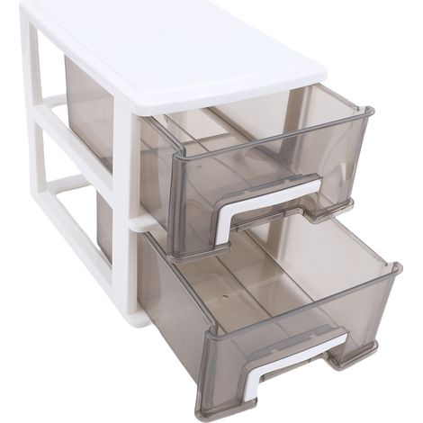 Schreibtisch-Aufbewahrungsbox, transparenter Schubladenschrank, ideal für Schüler und Zuhause, weiß + transparent schwarz, mittlere Größe, 2 Ebenen (1/5)