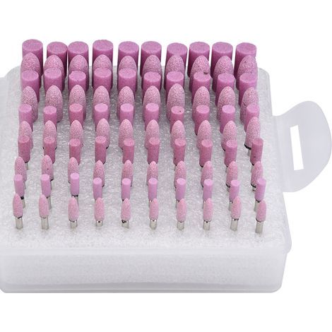 100 Pièces Meule à Polir Tête de Meulage pour Outil Rotatif, Tige Rose Diamètre 3mm