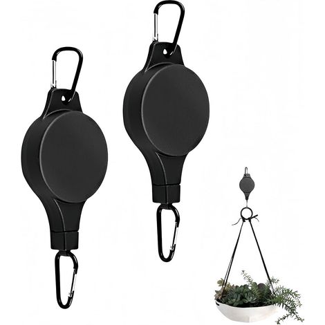 Poulie pour Plantes suspendues x2, Crochet réglable pour Pots de 15-25 cm, Support Mural intérieur extérieur, Charge 1-8 kg, système télescopique Noir Balcon Jardin (1/5)