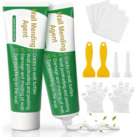 200g Crème de Réparation Murale,Rebouche Trou Mur Blanc,Enduit de Rbouchage Prêt à l'Emplo Pour Murale,Enduit Rebouchage Pâte,Rayures Trous,Fissures,Avec Spatule et Papier Abrasif (2 100g) Blanc (1/5)