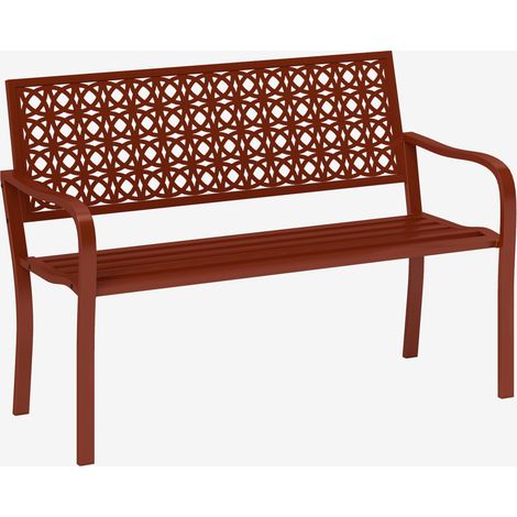 Panchina da giardino a 2 posti in acciaio rosso con schienale e braccioli 127 x 63 x 85 cm (1/5)
