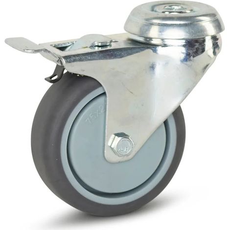 Roulette pivotante freinée - MESO - Trolley - Trou central - 75mm - 70kg (1/2)