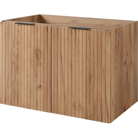 Furnidea - Meuble suspendu sous lavabo FLOW CHÊNE 80 cm - 2 portes - façades rainurées (1/5)