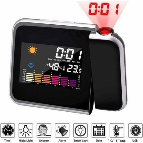 Rveil projection calendrier cran couleur station mto personnelle pour chambre coucher projecteur intensit (1/4)