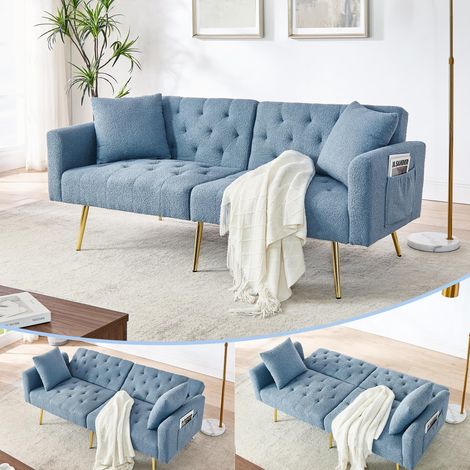 Canapé deux places moderne en polaire bouclée effet peluche, dossier inclinable 3 positions, 2 coussins inclus, pieds en métal robustes, doux et confortable pour salon, appartement en location, petit (1/5)