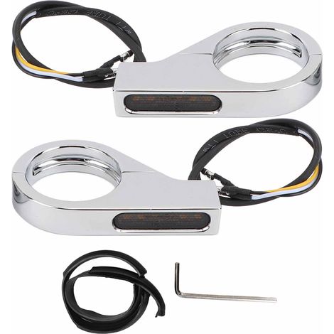 Indicatori di direzione a LED per forcella anteriore, indicatori ambra, luci diurne bianche da 39 a 41 mm per ATV, motociclette, veicoli fuoristrada, alloggiamento placcato argento. (1/5)