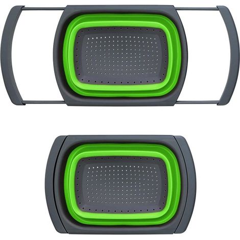 Panier de Vidange Panier de vidange carré en Silicone Pliable sur l'évier Une passoire rétractable avec des Bols de Passage de Pliage de Cuisine à poignée Égouttoir de Cuisine (Color : vert) (1/5)