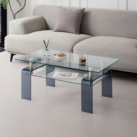Couchtisch 100x55x45 cm transparent aus Glas mit 2 Ebenen (1/5)
