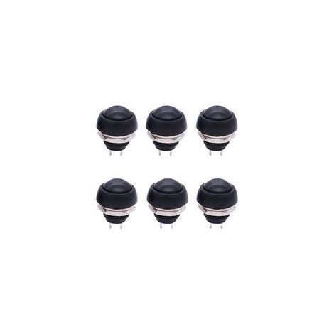 Lot de 6 mini interrupteurs à bouton-poussoir étanches ronds noirs, 12 mm, ON-OFF –
