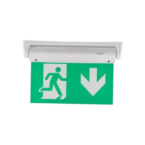 Luminaire de sortie de secours double face 3W, pictogramme ci-dessous, installation au plafond ou au mur